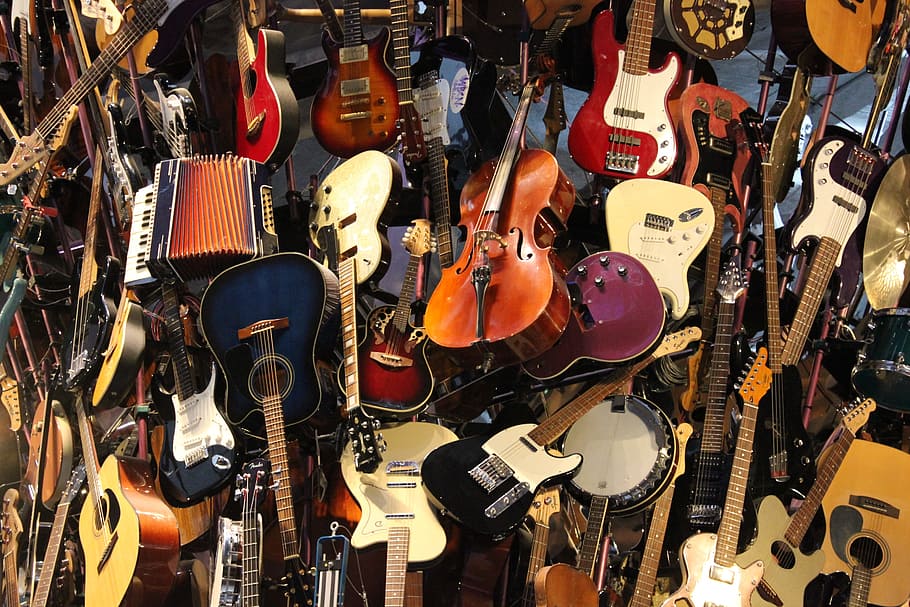 Guitars, Tower, Seattle, Instruments, electric guitars, rock guitar, HD wallpaper