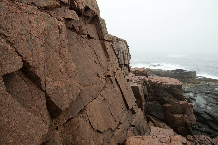 mountain plateau, fog, nature, ocean, rocks, water, waves, rock - object HD wallpaper