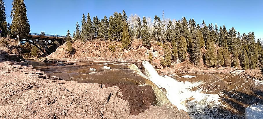 gooseberry falls, minnesota, waterfall, spring, snow melt, ice melt, HD wallpaper