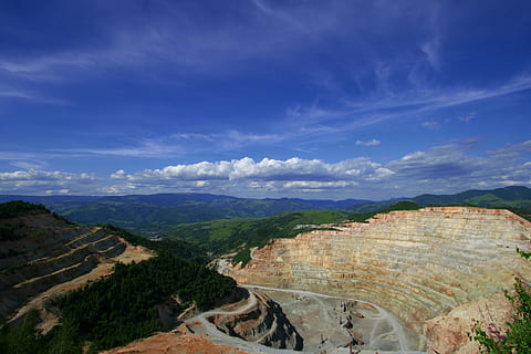 aerial photo of brown and green mountain at daytime, Mine, Mining HD wallpaper