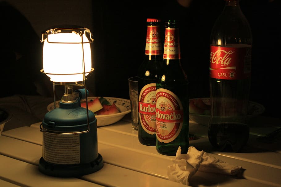 blue and white lantern, light, beer, torch, gaslight, evening HD wallpaper