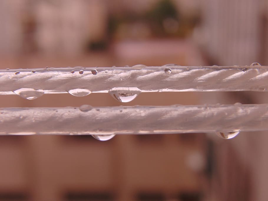 water, rain, drop, rope, drying rack, drops, raining, wet, nature HD wallpaper