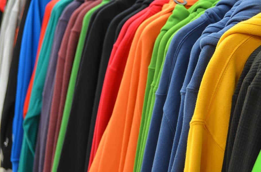 assorted-color clothes lot, sweatshirts, sweaters, exhibition, HD wallpaper