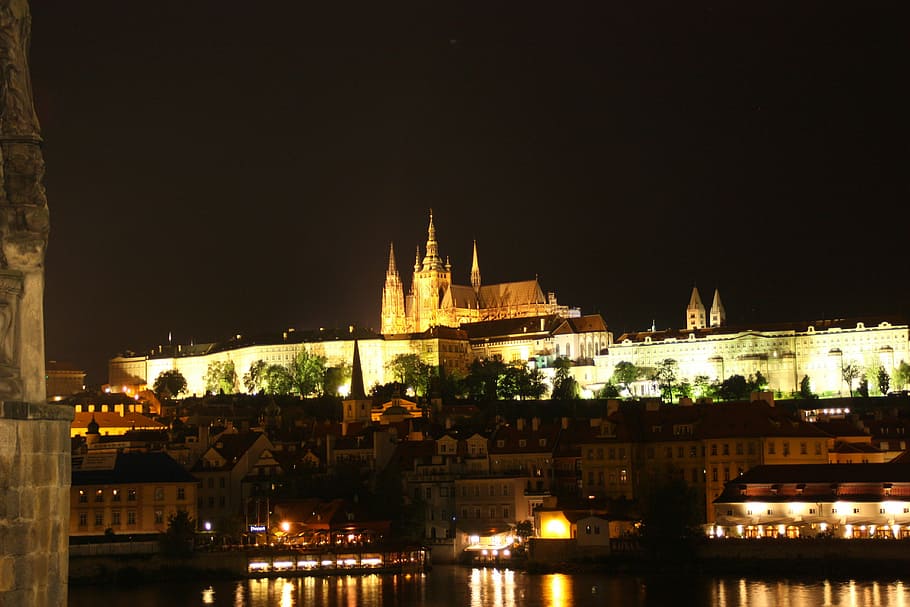 Prague, Castillo, De, Night, castillo de prague, illuminated HD wallpaper