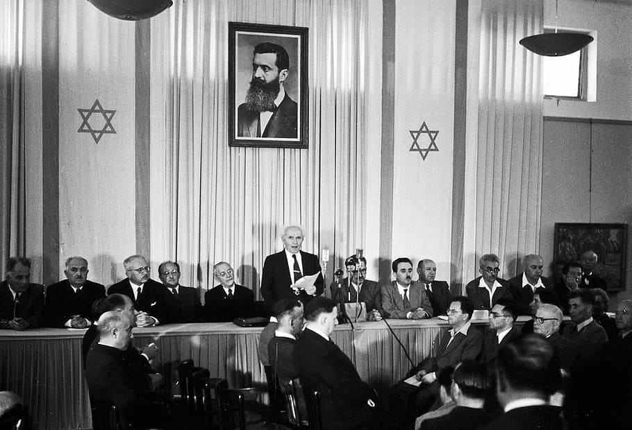 David Ben-Gurion proclaiming the Israeli Declaration of Independence in Israel in 1948