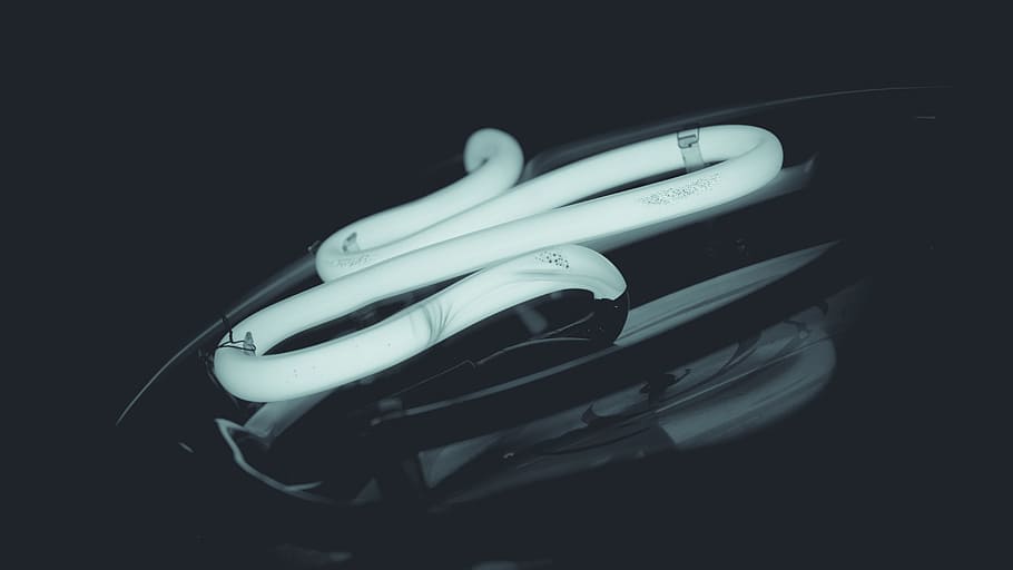 black Bluetooth earpiece, grayscale photography of light, neon light HD wallpaper