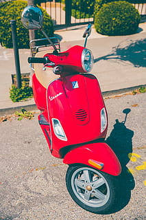 red and gray motor scooter, motorcycle, transportation, vespa HD wallpaper