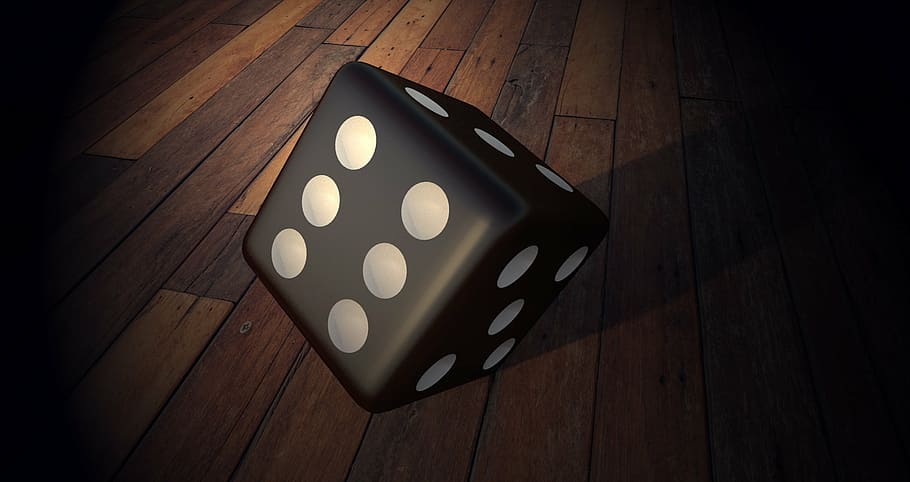 black dice on wooden floor, cube, play, random, luck, red, points, HD wallpaper