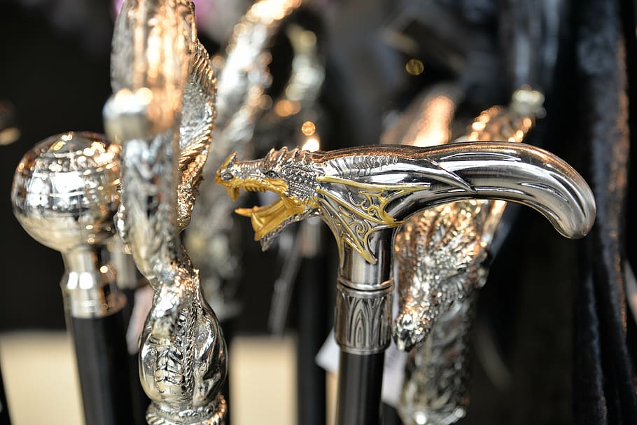 silver-colored walking cane handle, comic-con, convention, steampunk HD wallpaper