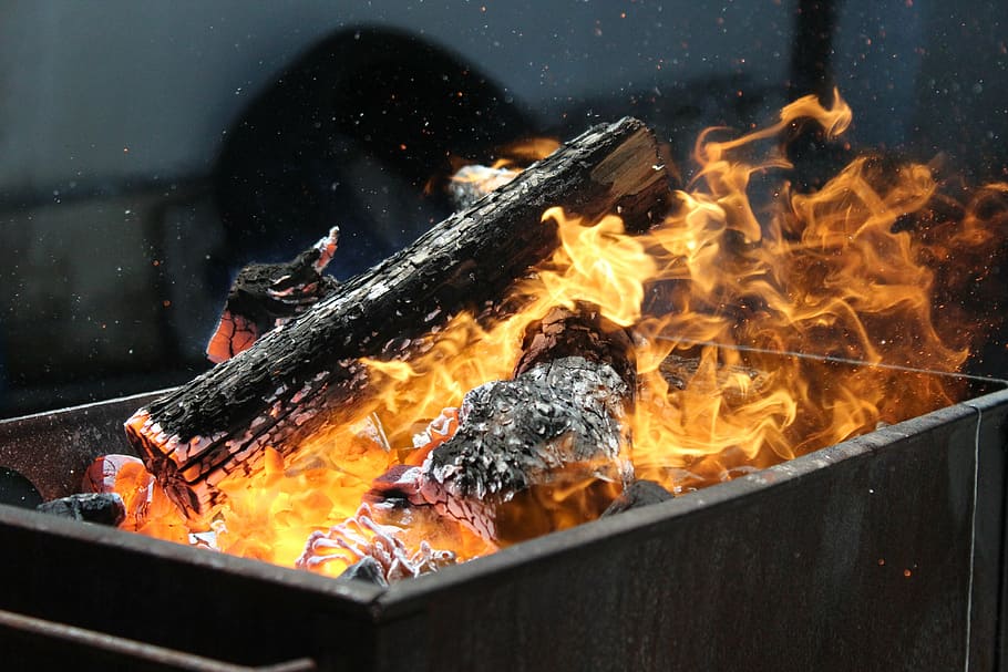 barbecue, fire, trunks, embers, fire - Natural Phenomenon, heat - Temperature HD wallpaper