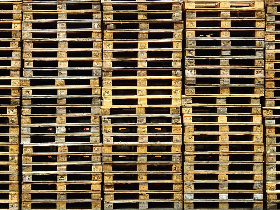 pile of wooden pallets, Industry, Transport, euro pallets, stacked