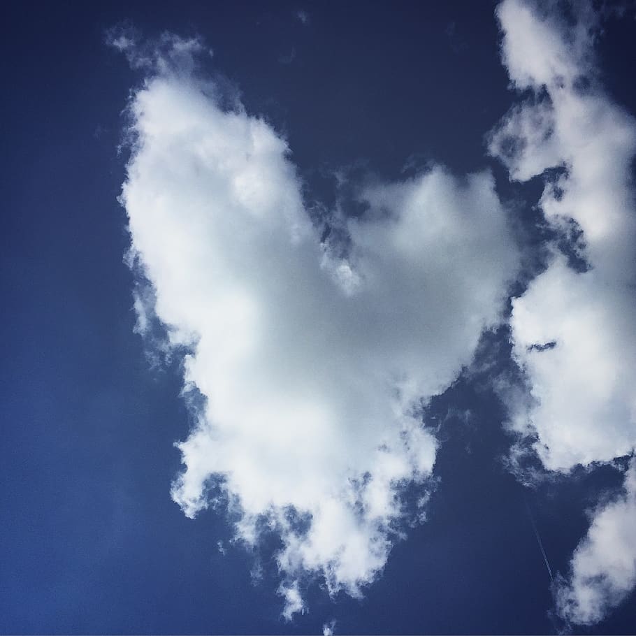 heart, cloud, sky, blue, summer, nice, cloud - sky, low angle view HD wallpaper