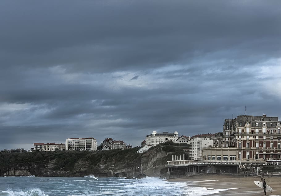 coastline, waves, beach, seashore, seaside, shoreline, architecture HD wallpaper