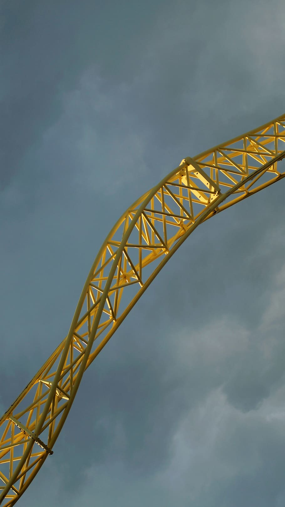 rollercoaster, threat, dark sky, speed, motion, yellow, clouds HD wallpaper