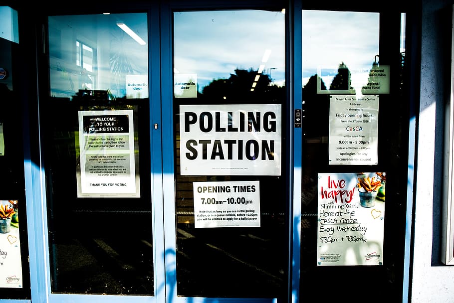 doors, polling station, sign, text, communication, western script HD wallpaper