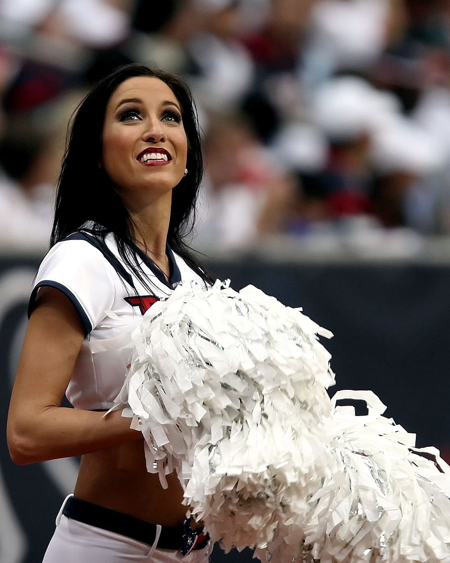 Closeup Photo of Cheerleader Holding White Pompom, attractive