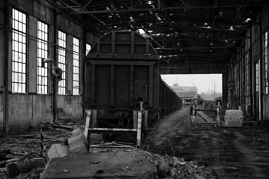 Railway, Train, Broken, seemed, stainless, hall, dilapidated HD wallpaper