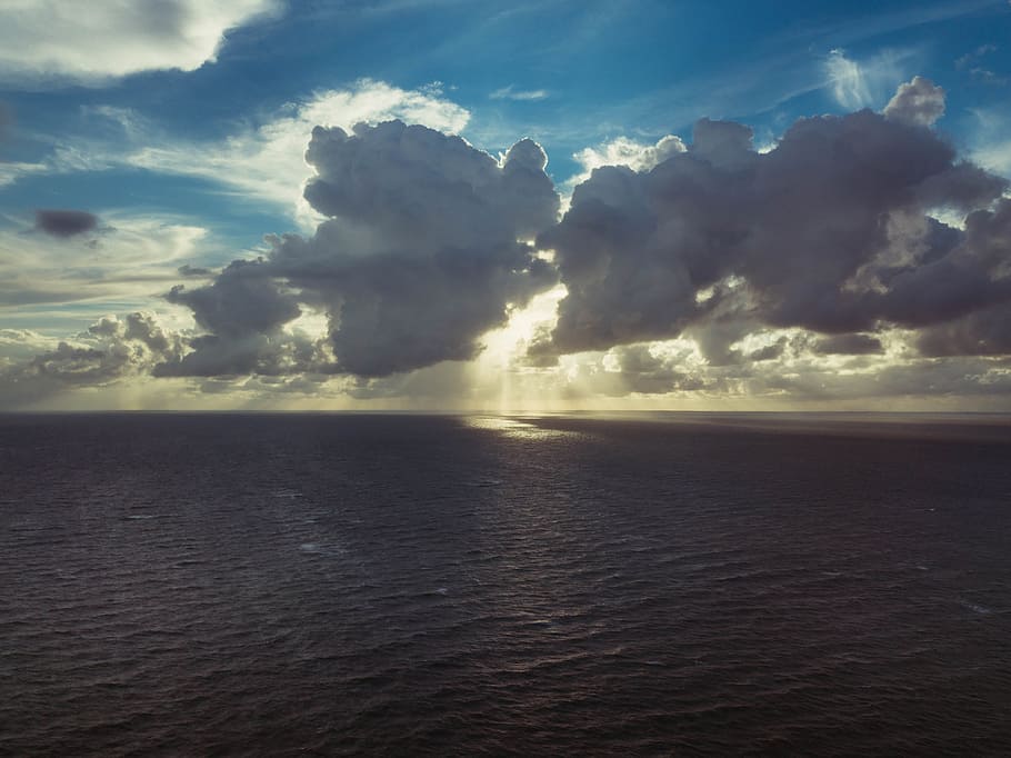 sea, bird's eye view, nature, sky, beach, clouds, cloudy, dark HD wallpaper
