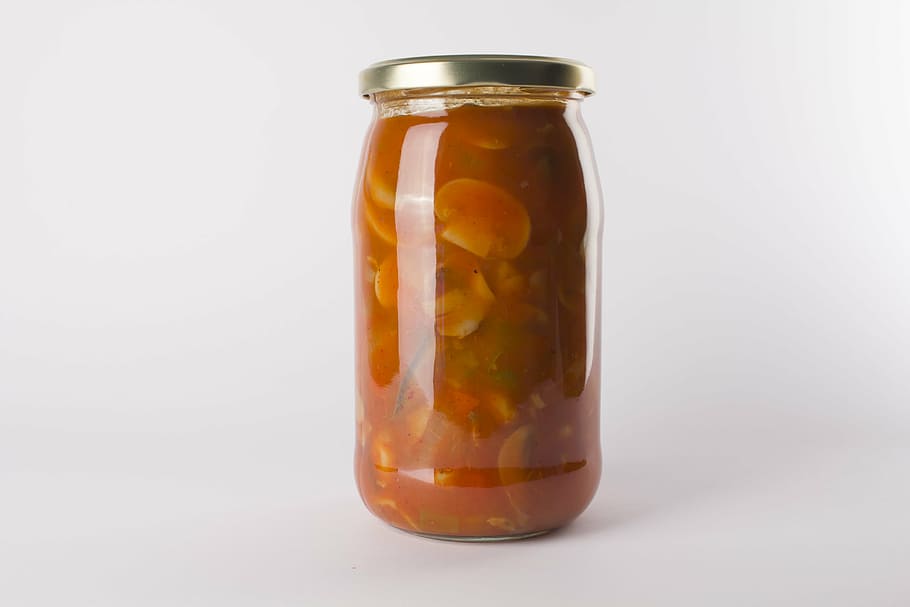 jar, corned, leczo, studio shot, indoors, white background HD wallpaper