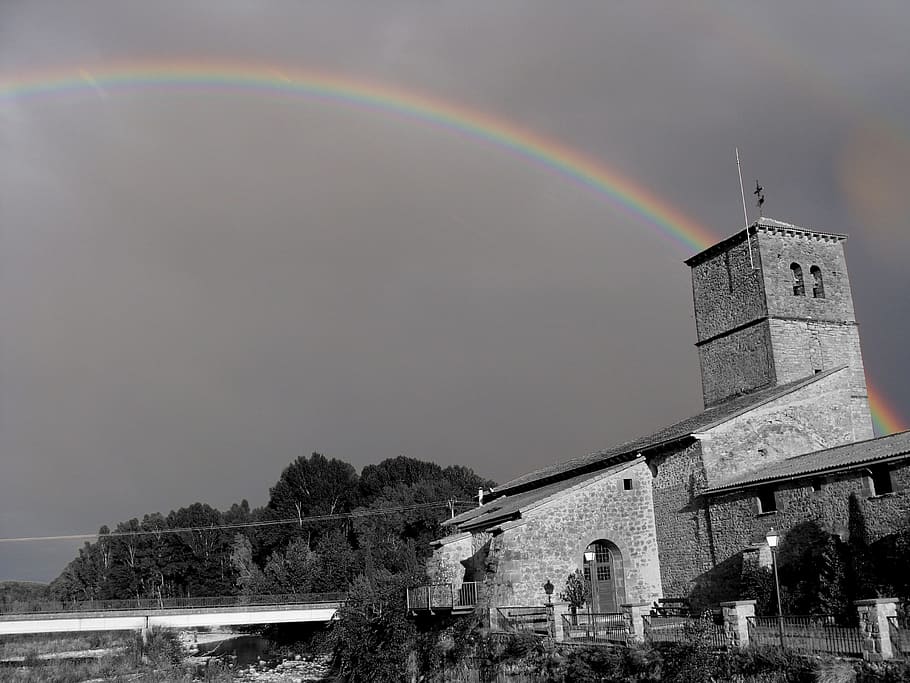 Santa Cilia, Aragon, Church, Rainbow, bridge - man made structure, HD wallpaper