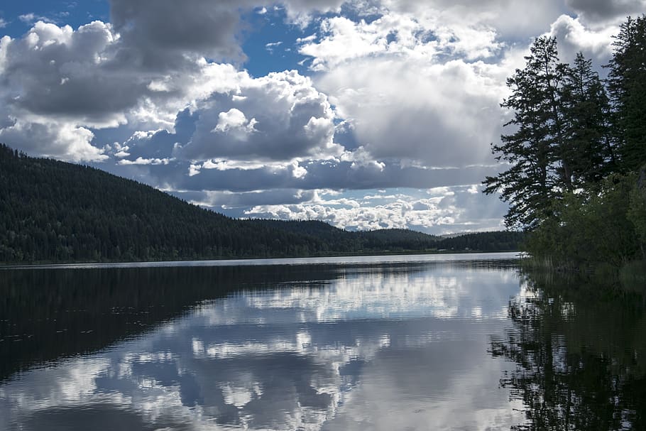 lake, landscape, mountain, panoramic, nature, reflection, scenery HD wallpaper