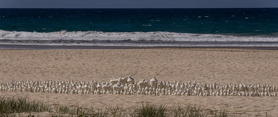 sculpture, plastic, white, bottles, art, lines, contemporary HD wallpaper