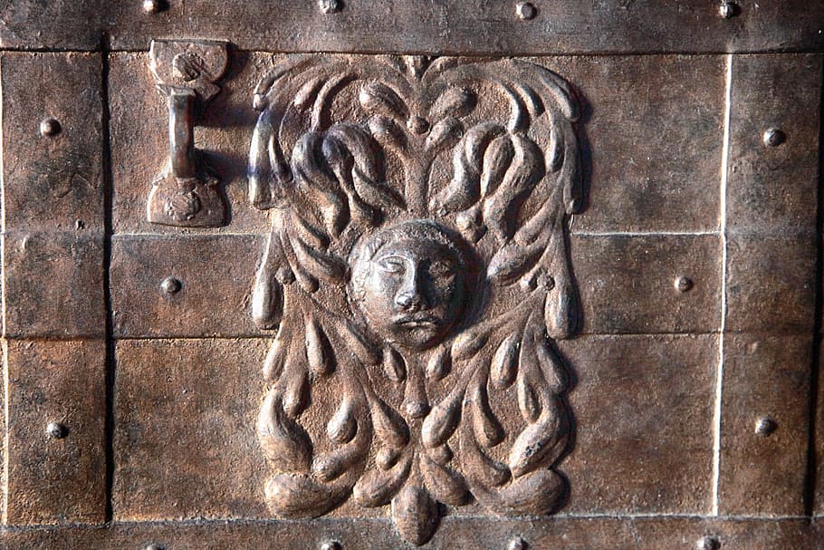 treasure chest, iron, old, castle, ornament, fitting, ironwork HD wallpaper