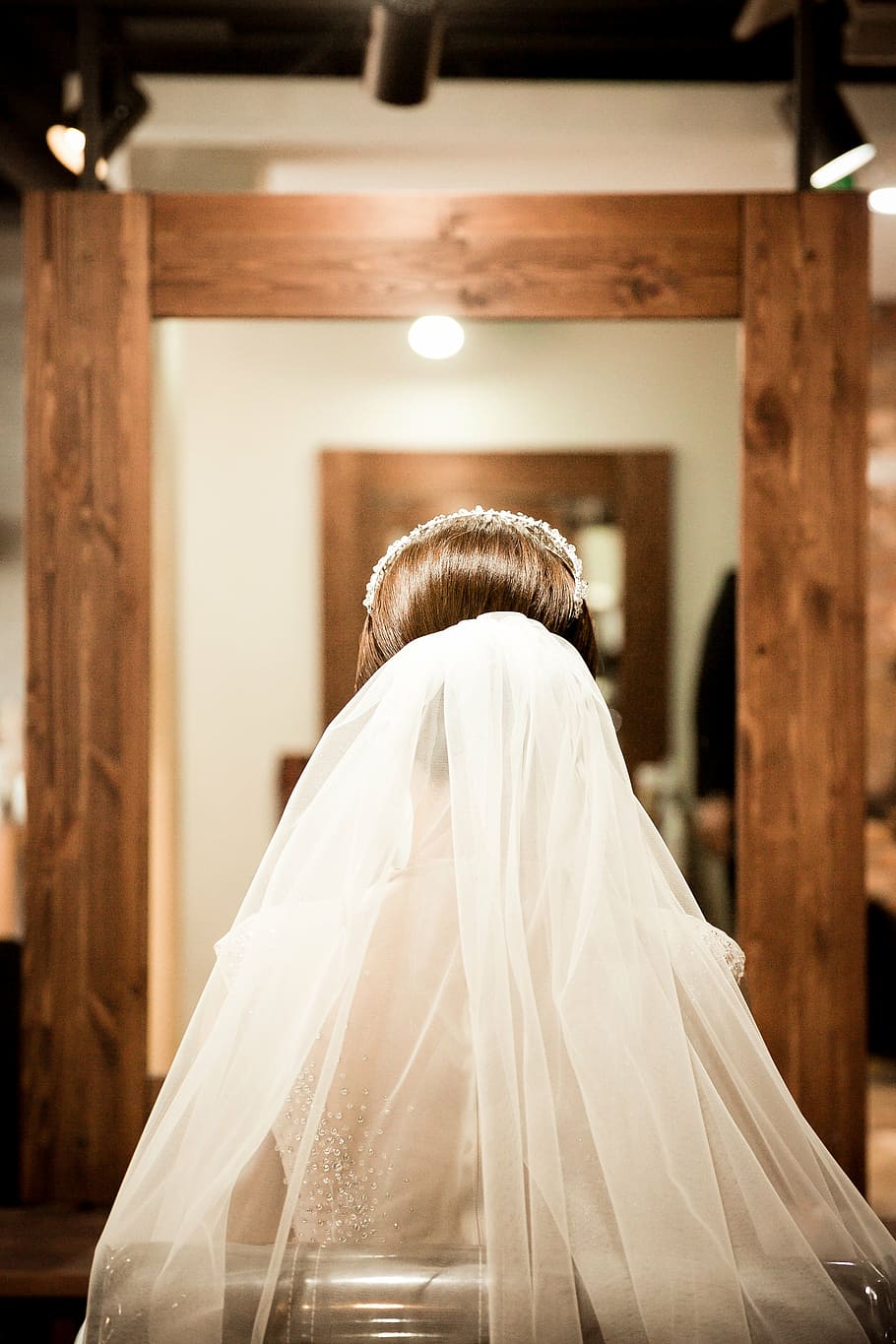woman wearing wedding veil, the bride, wedding dress, life events