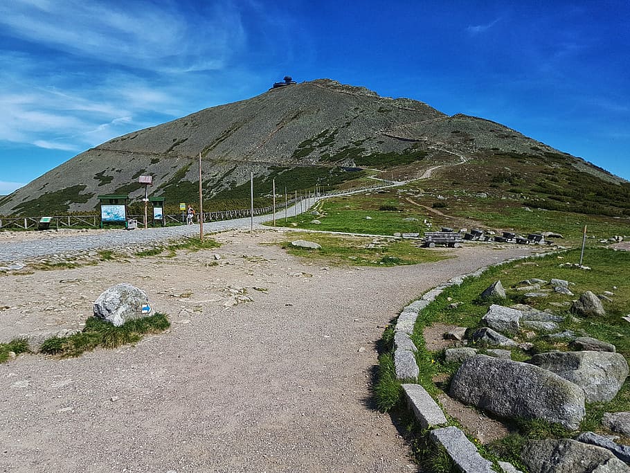 white, mountains, hiking trail, krkonoše giant mountains, landscape, HD wallpaper
