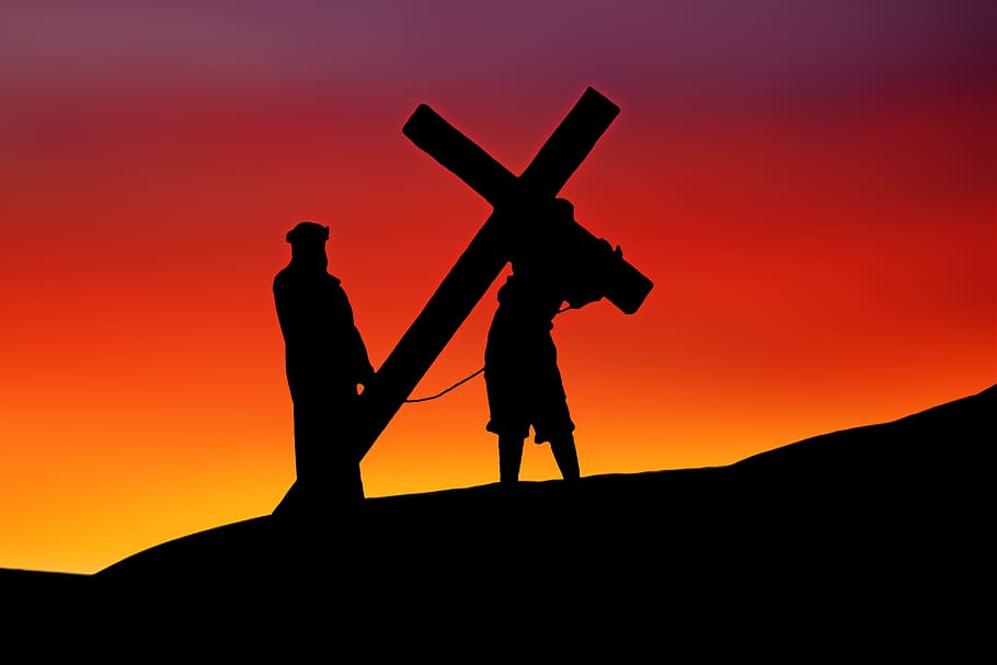 silhouette photo of Jesus Christ image holding cross, easter, HD wallpaper