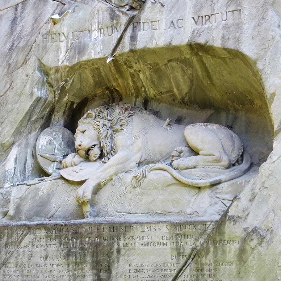 lucerne, memorial, switzerland, monument, swiss, lion, landmark, HD wallpaper