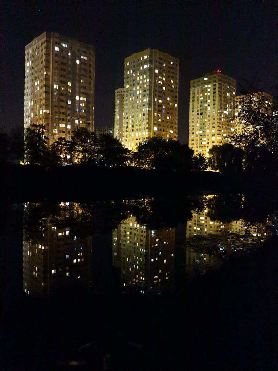 evening, reflection, at home, city, kiev, building exterior HD wallpaper