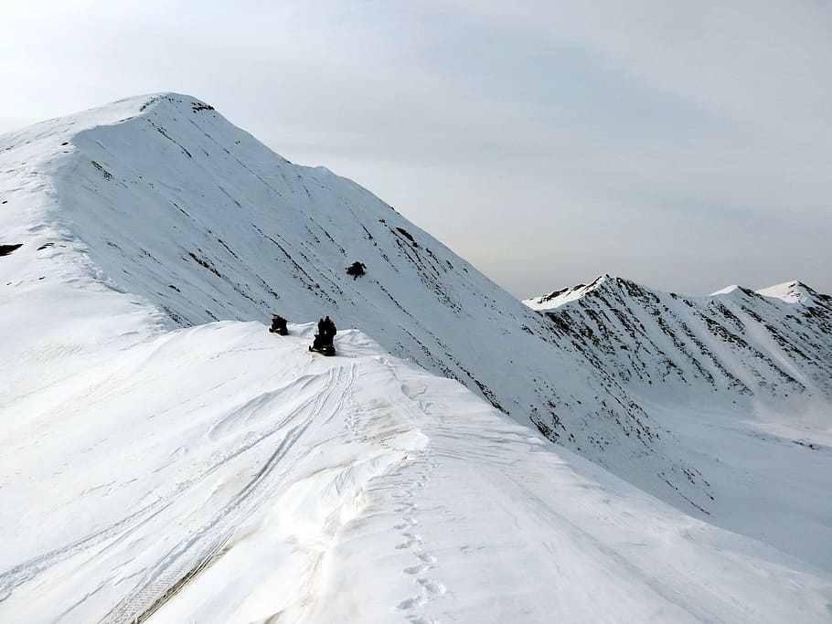 mountains, ridge, slopes, rocks, snow, stones, height, open space HD wallpaper