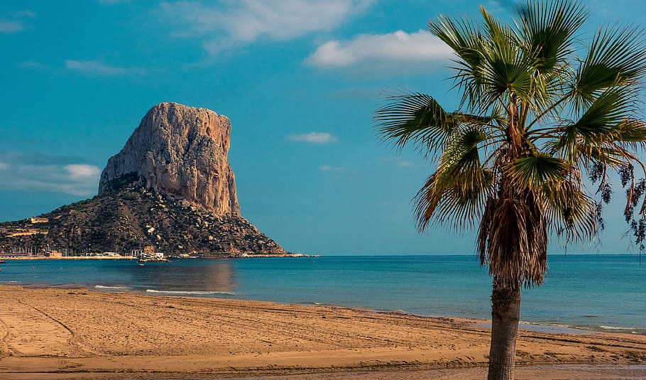 spain, beach, ocean HD wallpaper. rock formation near sea with palm trees, spain...