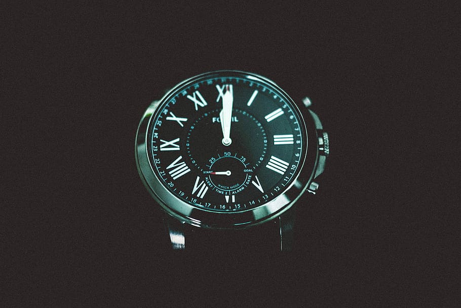 Hybrid smart watch, round silver-colored chronograph watch reading at 12:00 HD wallpaper