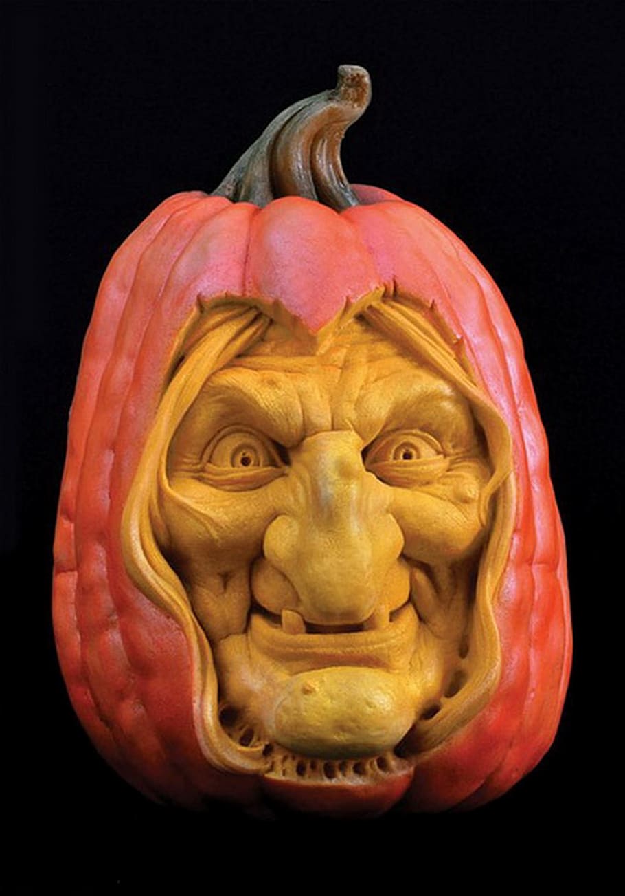 Sculpted, Pumpkin, Halloween, spooky, horror, black Background