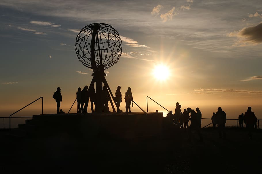 Sunset, People, Silhouettes, North Cape, norway, scandinavia HD wallpaper