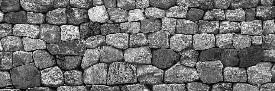 greyscale photo of bricks, wall, damme, stone wall, pattern, texture, HD wallpaper
