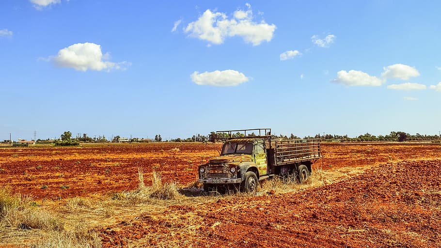 brown stake truck on brown grass at daytime, landscape, rural HD wallpaper