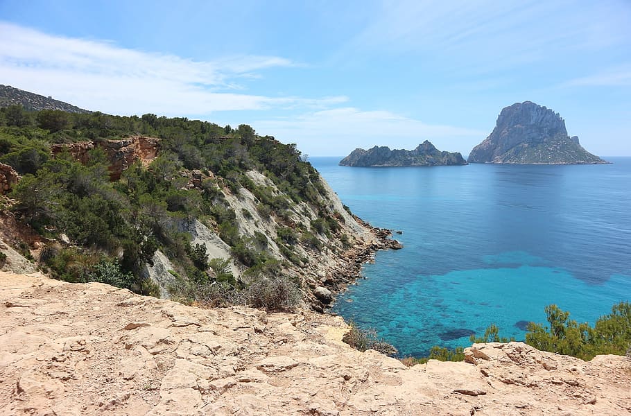 landscape photography of islands, Es Vedra, Spain, Ibiza, balearic islands, HD wallpaper