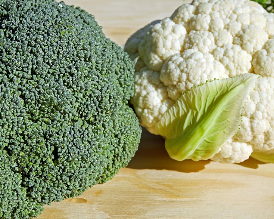two broccoli and cauliflower, vegetables, bio, healthy, vitamins HD wallpaper