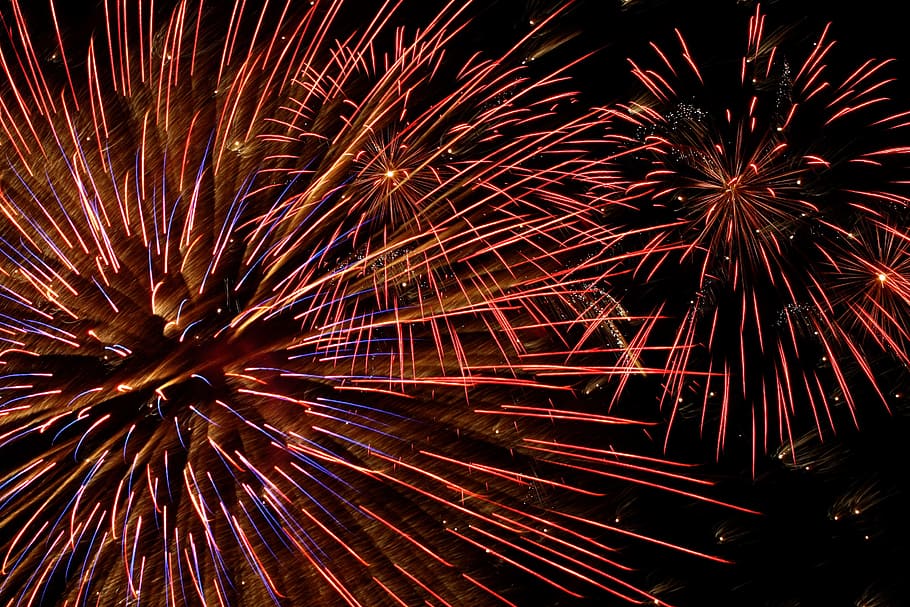 fireworks display, still, light, show, flames, slow, shutter HD wallpaper