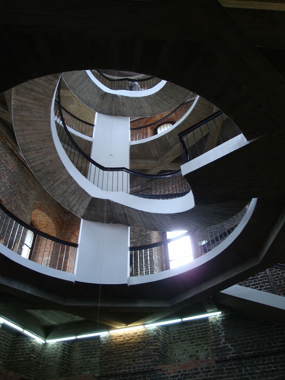 staircase, stairs, architecture, indoors, built Structure, spiral HD wallpaper
