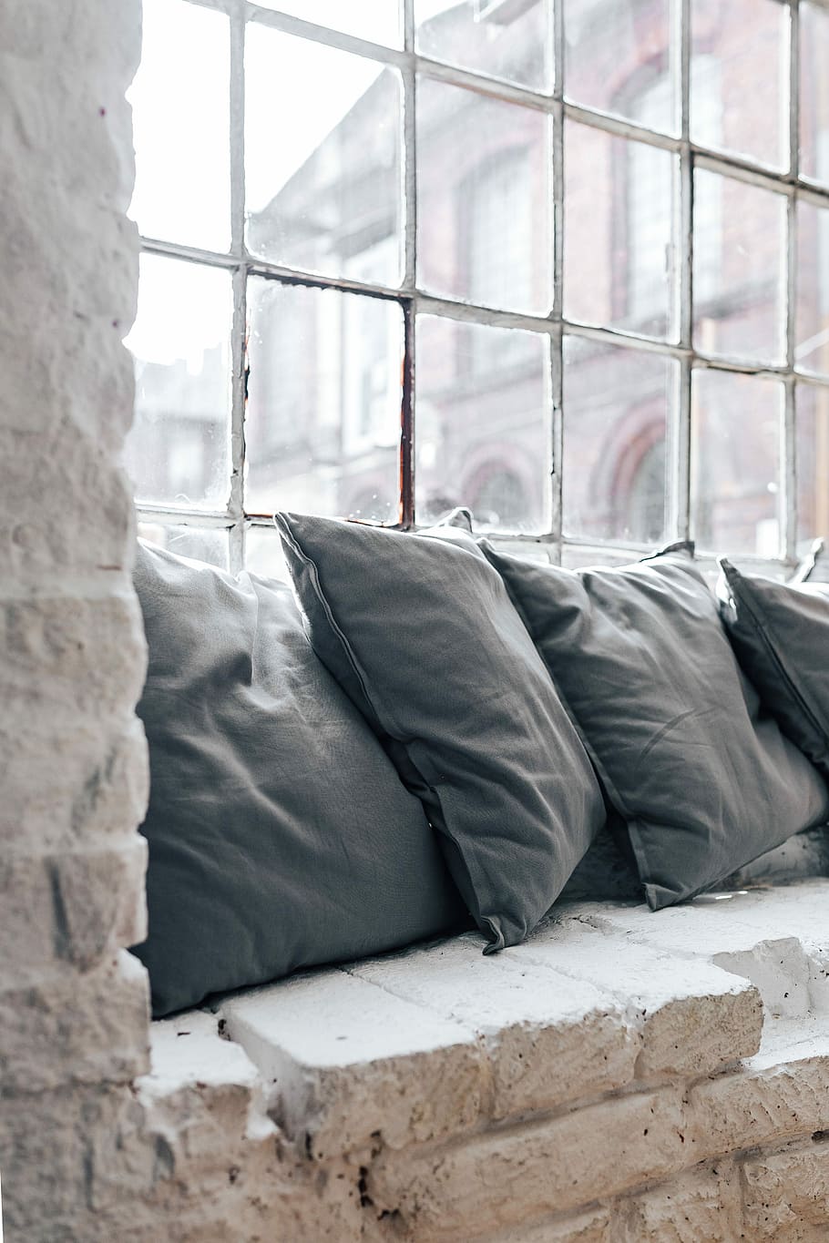 Collection of grey and white pillows, relax, sleep, rest, bed HD wallpaper