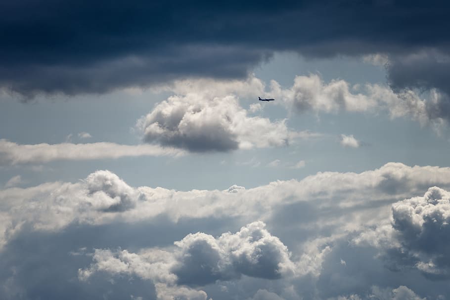 clouds, sky, aircraft, nature, mood, distant, wanderlust, cloud - sky HD wallpaper