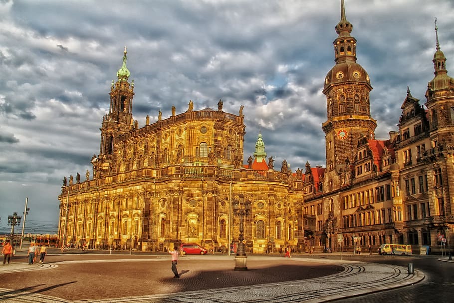 people outside Golden Palace, dresden, germany, buildings, palaces, HD wallpaper