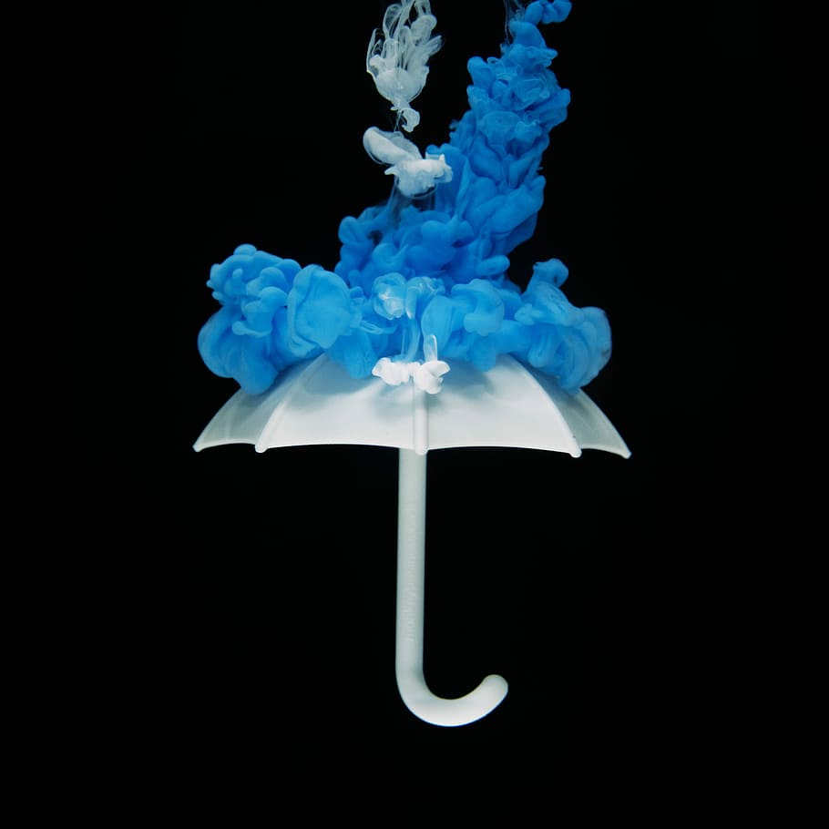 white and blue umbrella, abstract, acrylic, art, blend, color in water HD wallpaper
