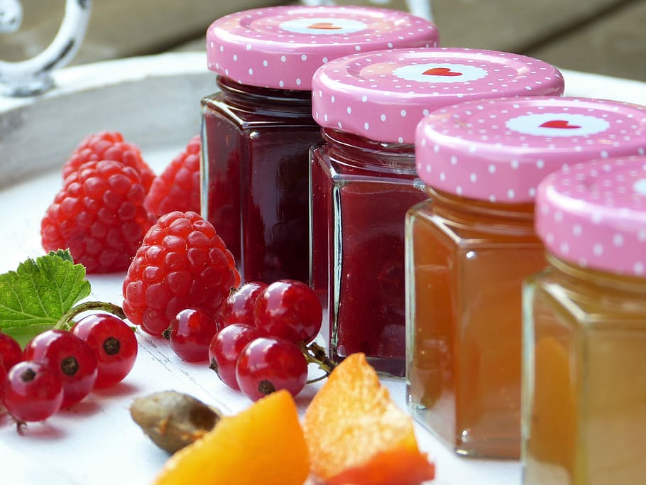 HD wallpaper: assorted fruit juices in bottles, fruits, jam ...