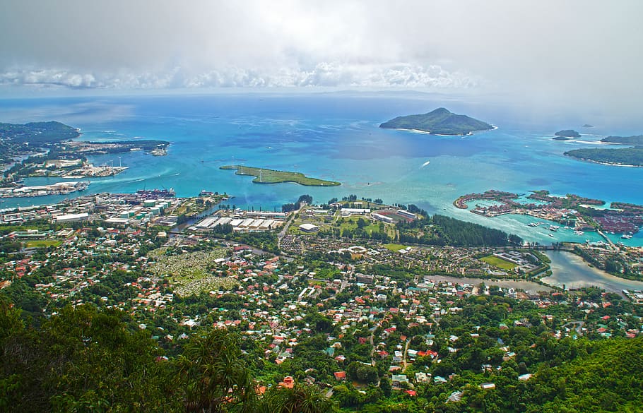 seychelles, victoria, mahé, island, landscape, sea, city, port, HD wallpaper