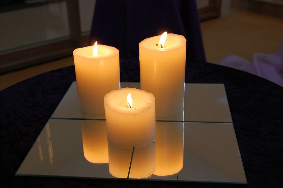 Candles, Mirror, Reflection, flame, burning, illuminated, heat - temperature HD wallpaper